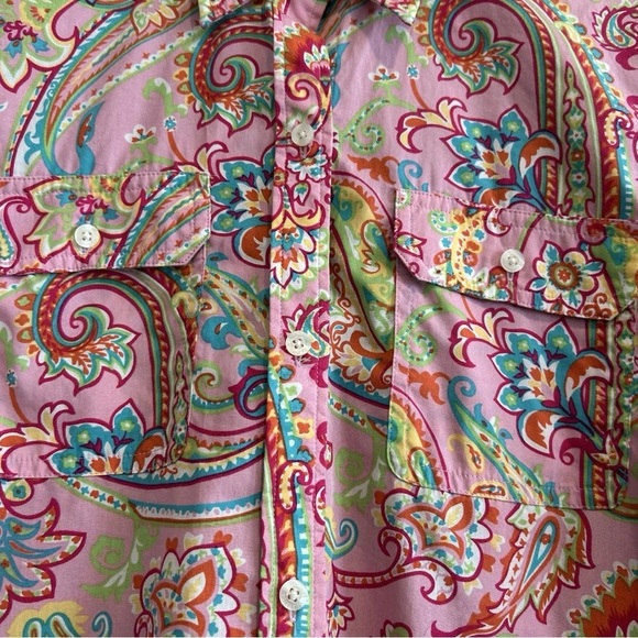 Chaps Classic Button Up Shirt Paisley Boho Cotton Colorful Office Pockets M - Picture 5 of 6